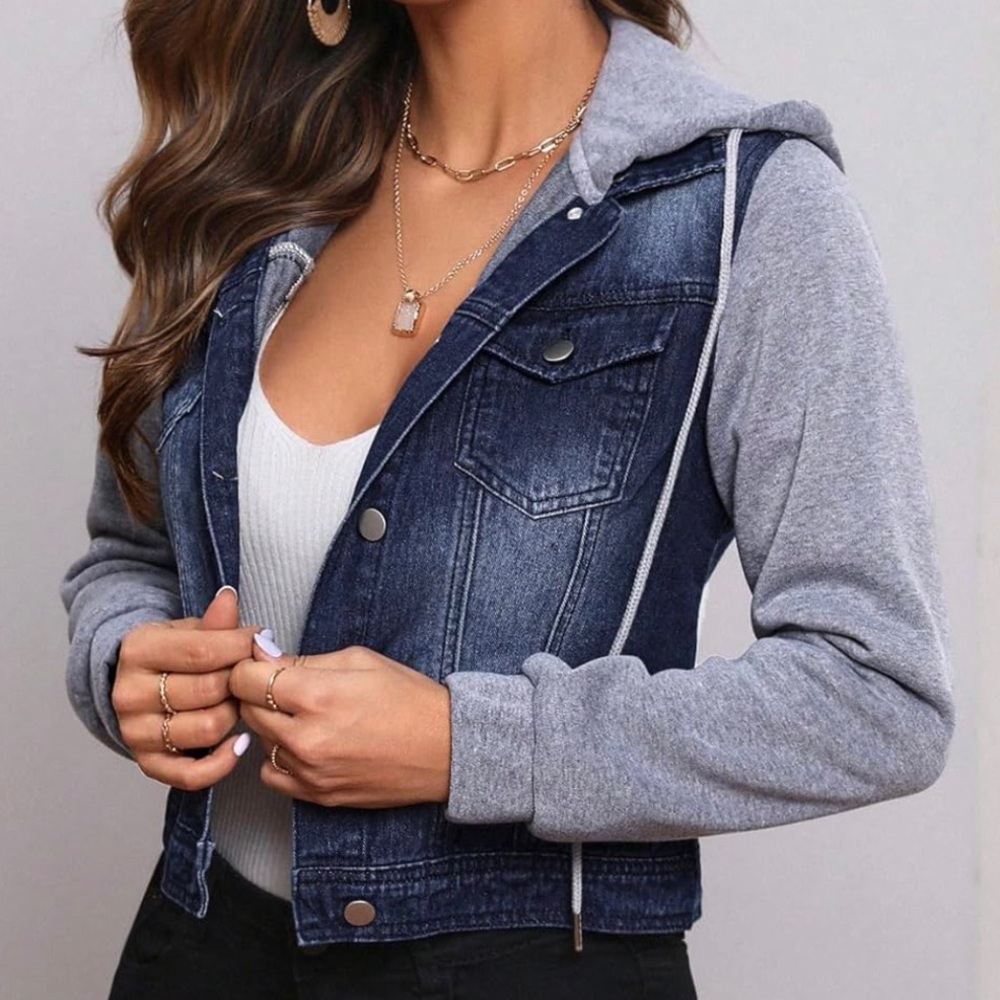 Denim Trucker Jacket w/ Grey Sleeves